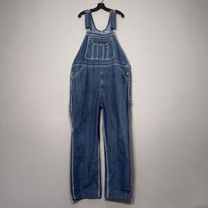 REAL WORK WEAR Blue Dark Wash Denim Painter Carpenter Bib Overalls 42" x 32"
